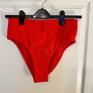Xhilaration Red Orange High Waisted Ribbed Button-Front Bikini Bottoms Size L